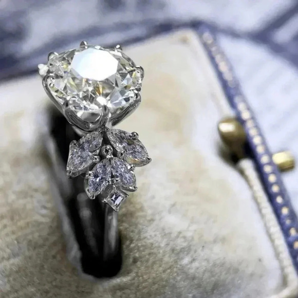 ▶CZ Square Leaf 925 Silver Plated Wedding/Engagement Ring for Women, K940 - Picture 4 of 10